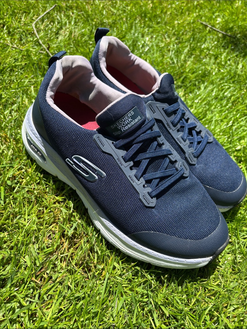 Skechers Navy and White Slip-Resistant Athletic Sneakers, slip right in - Picture 2 of 3